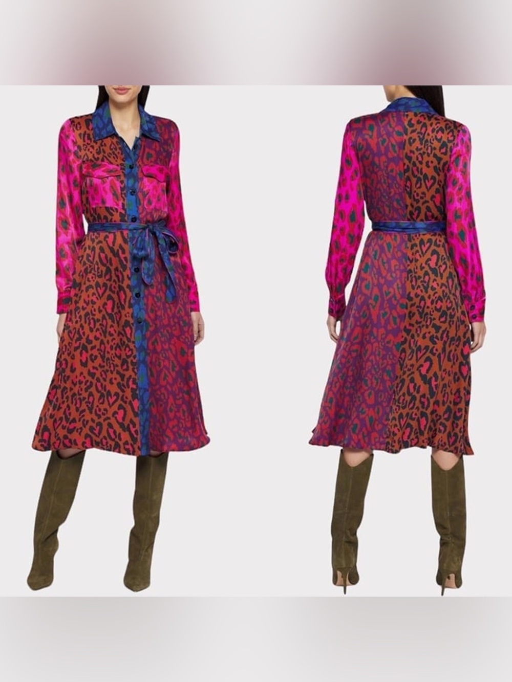 NWT Farm Rio Button-Front Midi Dress Size XS Mixed Leopard Print (No Belt)